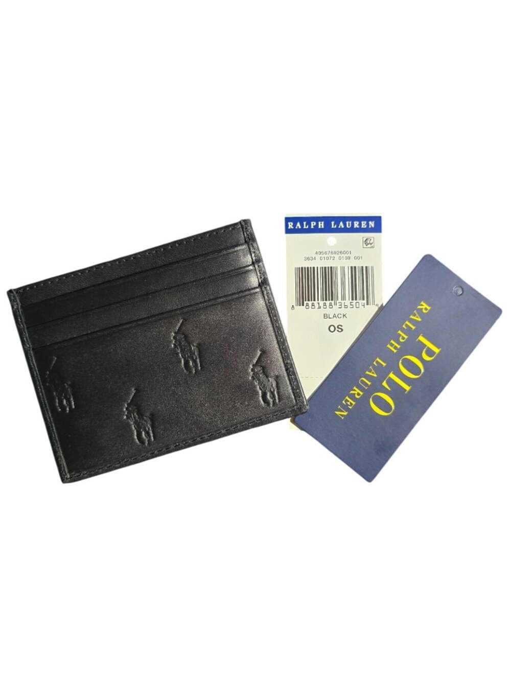 Polo Ralph Lauren Black Double Sided Logo Leather Card Holder, NWT